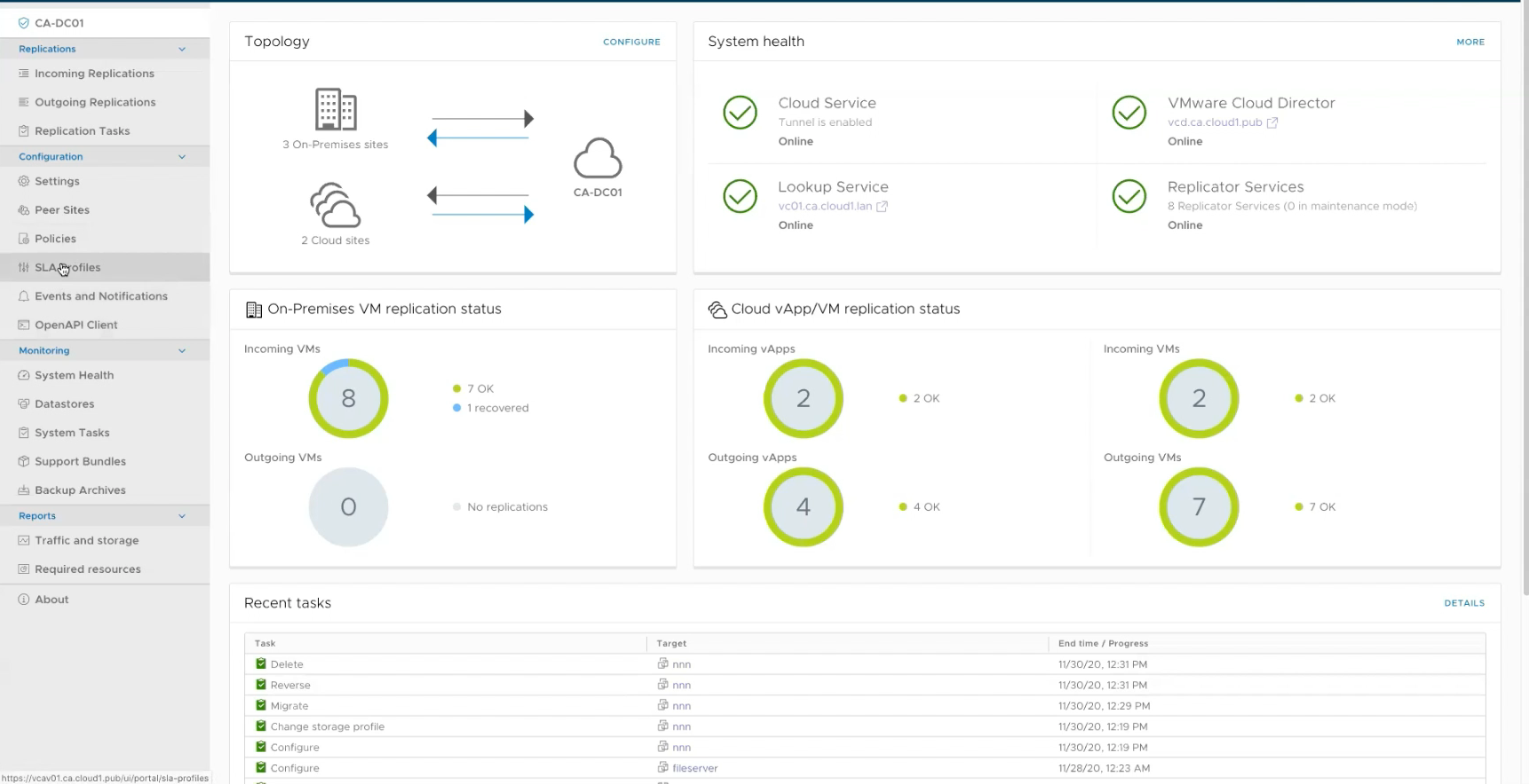 screenshot of VMware Cloud Director Availability